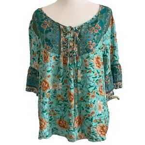 ELINGS Women’s Floral Short Sleeve Shirt Size: Large